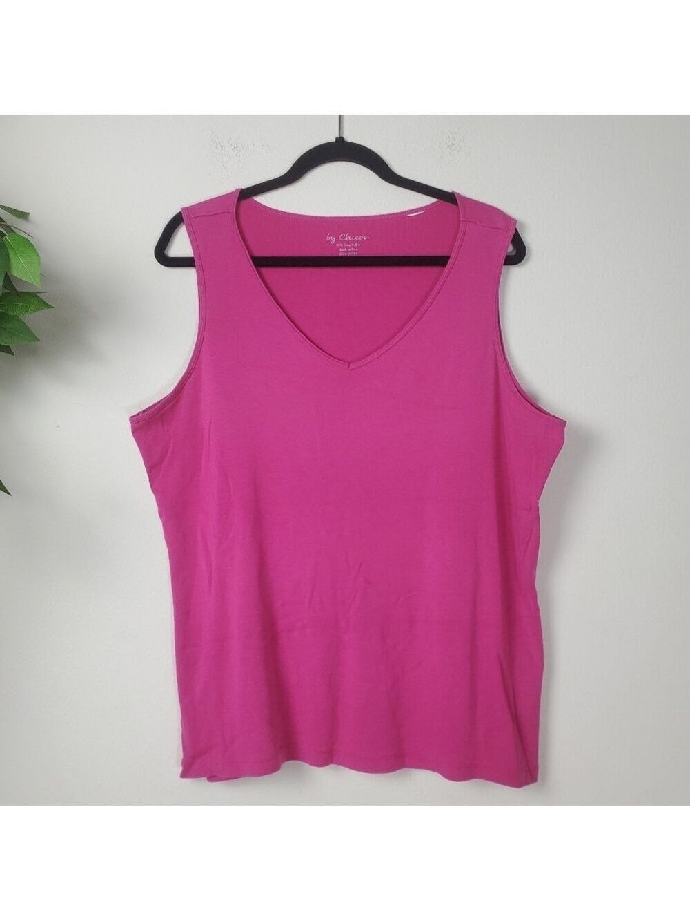Chico's Size 3 XL Women's V Neck Tank Top Undershirt Bright Magenta Pink Cotton